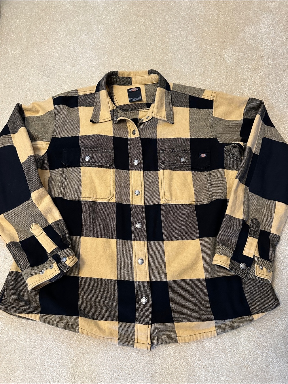 Dickies Black, Yellow & Brown Buffalo Plaid Flannel Shirt Jacket 2XL